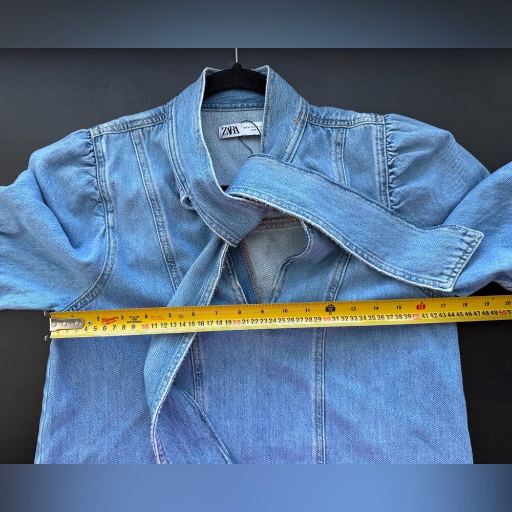 Zara Denim Tie-Neck Top - Picture 3 of 7